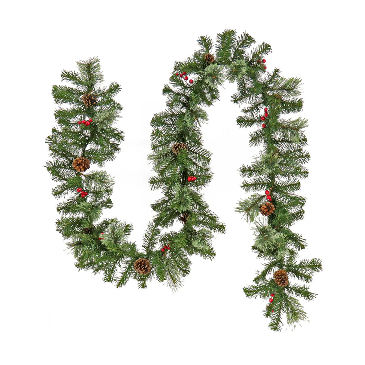 9FT Evergreen and Cashmere Tips Garland with Berries & Pinecones