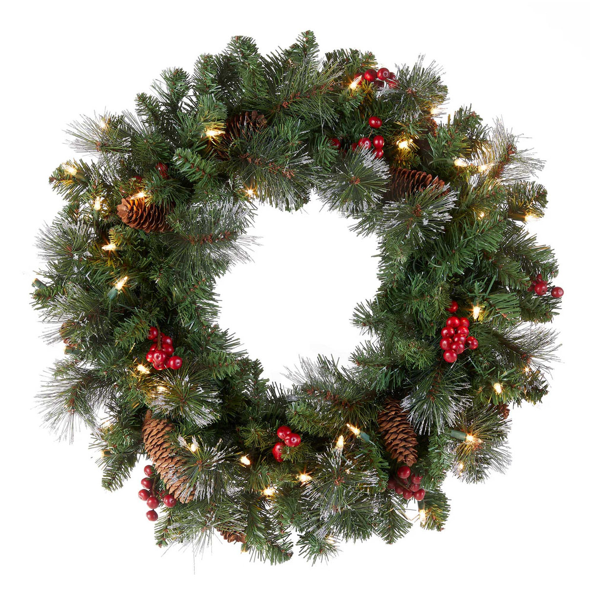 Pre-Lit Crestwood Spruce Wreath with Clear Lights, 24 Inch (Plug-In)