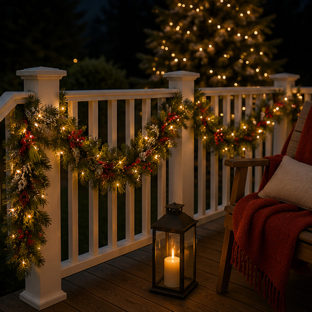 Pre-Lit Wintry Pine Garland with Clear Lights, 9 Foot (Plug-In)