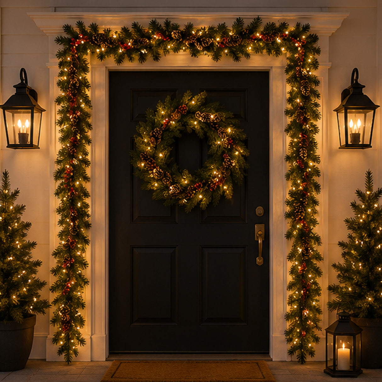 Pre-Lit Glittery Mountain Spruce Garland with Clear Lights, 9 Foot (Plug-In)