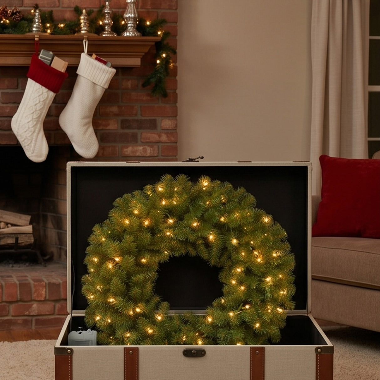 Evergreen Pre-Lit Holiday Assortment Set with Trees, Wreath & Garland, Battery Operated LED