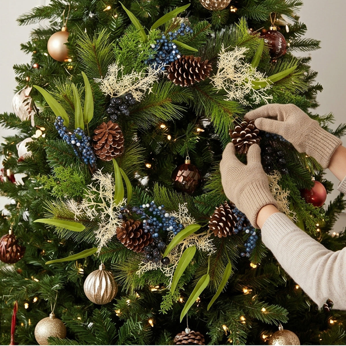 Blueberry Fields Christmas Wreath with Pinecones & Berries, 24 Inch Holiday Decor