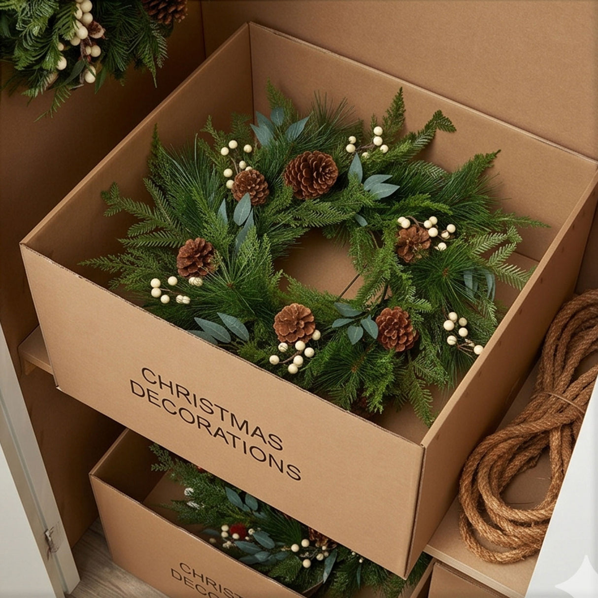 Inspired by Nature Christmas Wreath with White Berries & Pinecones, 24 Inch