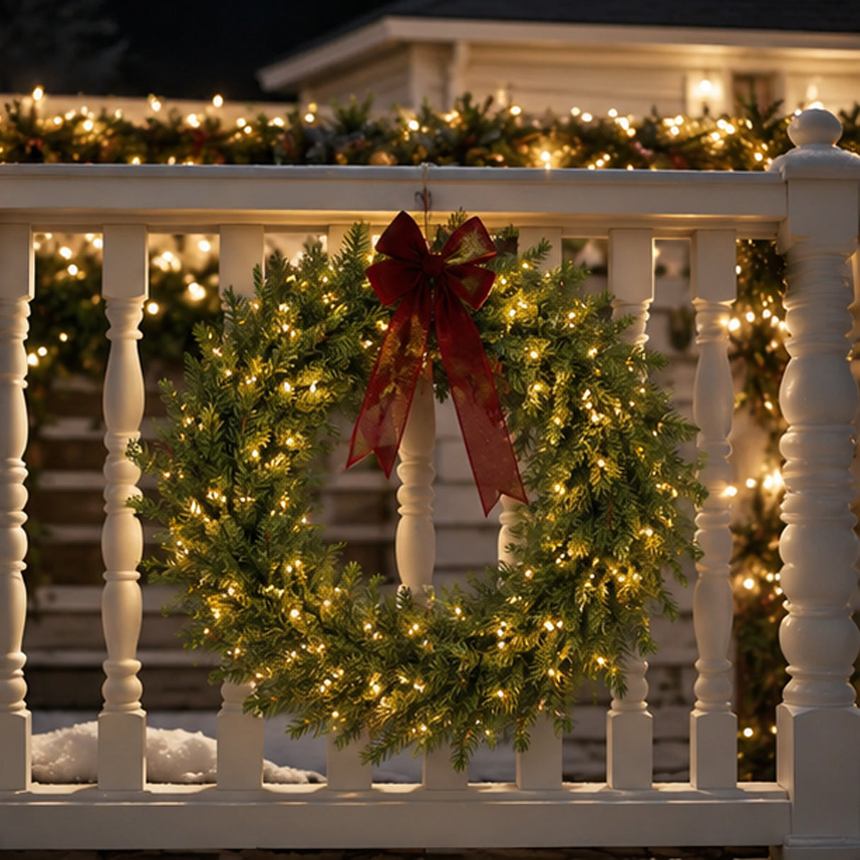 42in Pre-Lit Downswept Douglas Fir Christmas Wreath with Warm White LED Lights
