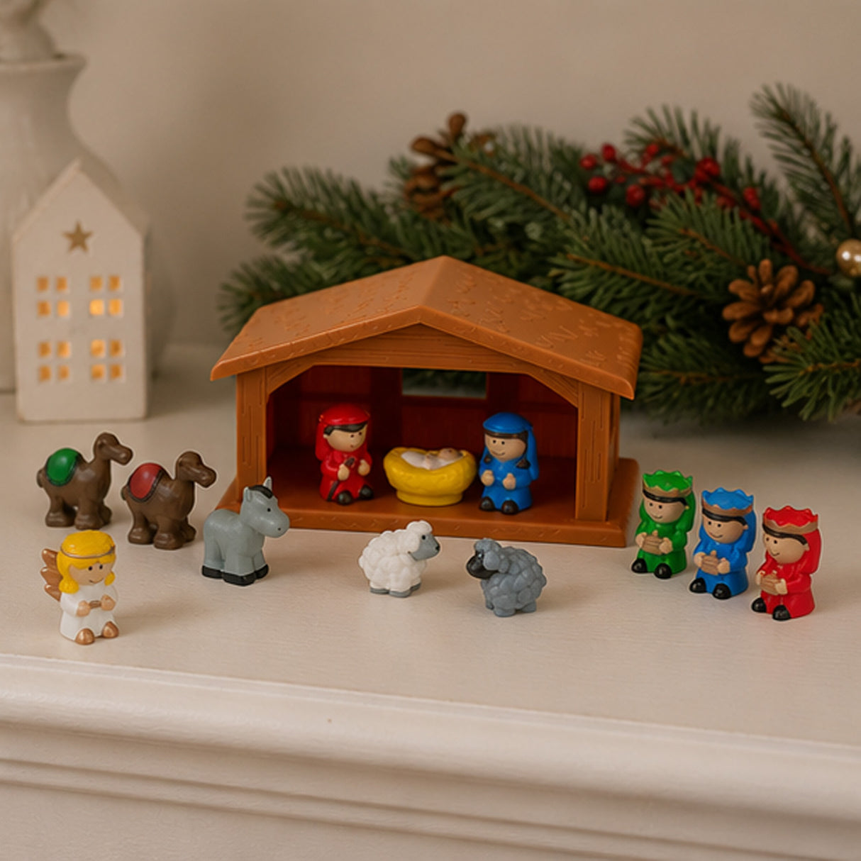 Mini Plastic Nativity Stable Toy Playset 13 Pc Christmas Set