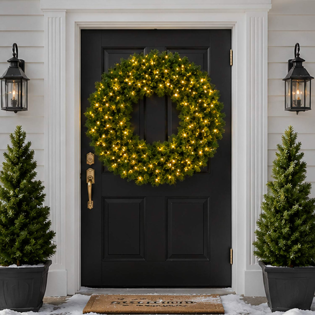 Pre Lit Artificial Fir Christmas Wreath with LED Lights Plug In PVC Tips