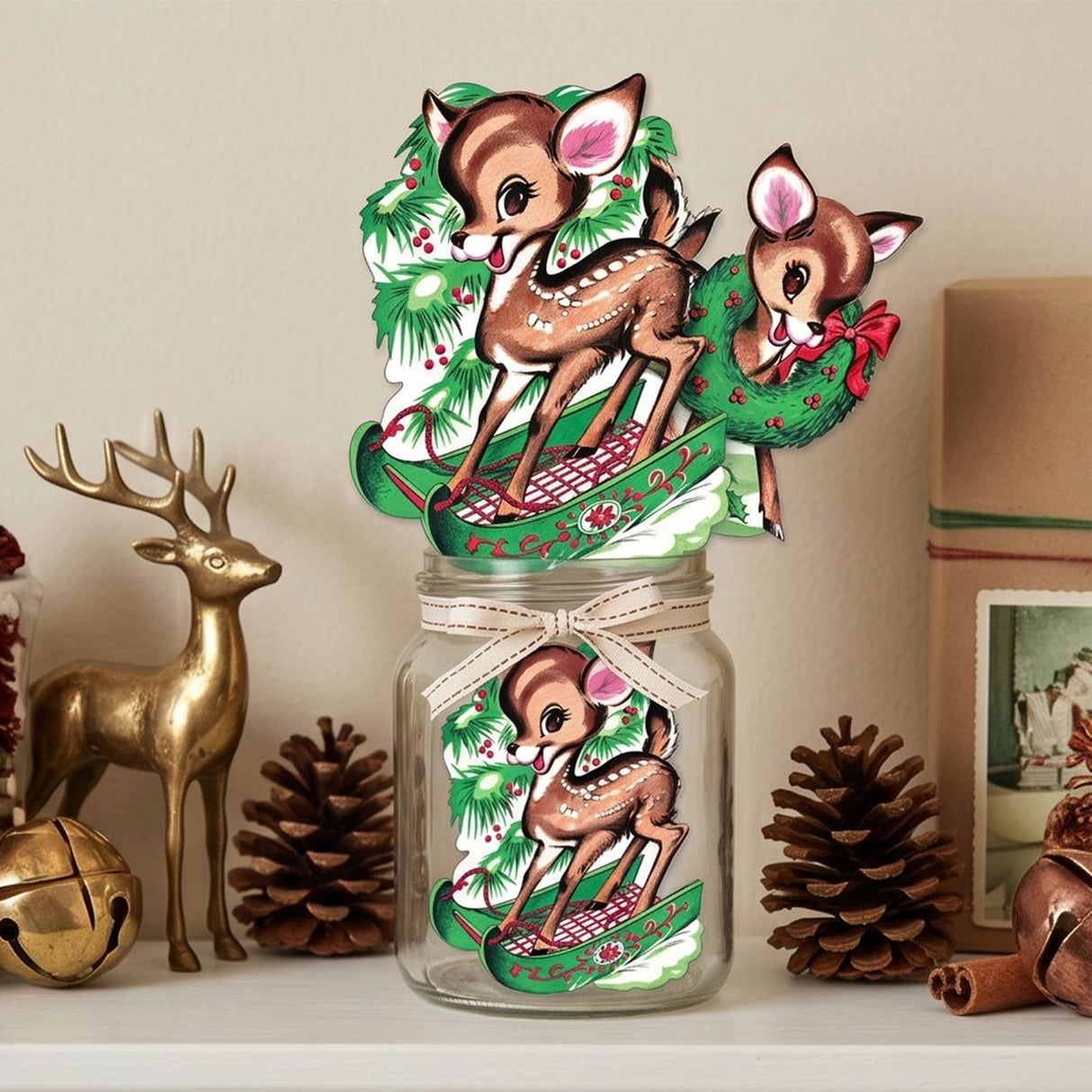 Vintage Christmas Reindeer Cutouts Party Wall Decorations 6 Pc