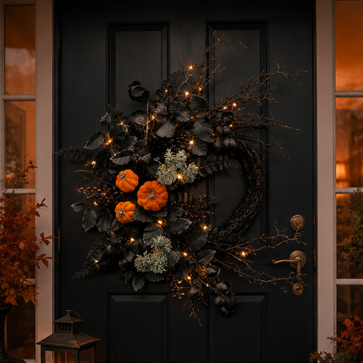 20 in. Halloween Pumpkin Half Wreath with LED Lights