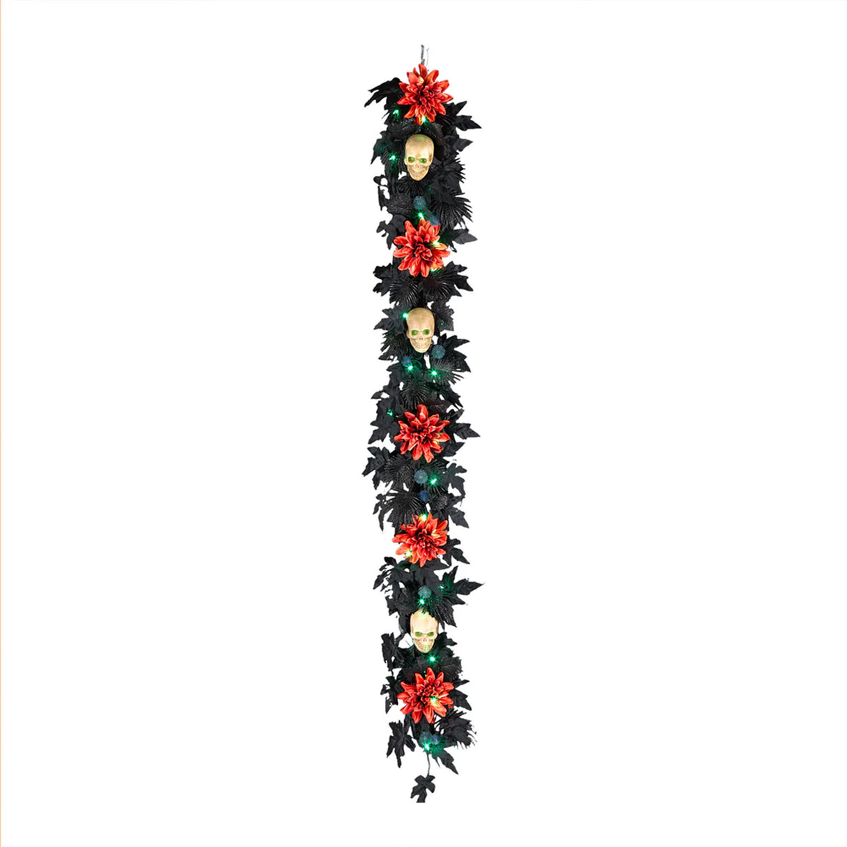 6 ft. Halloween “Boo-tiful” Garland with Orange Dahlia Flowers, White Skulls & LED Lights