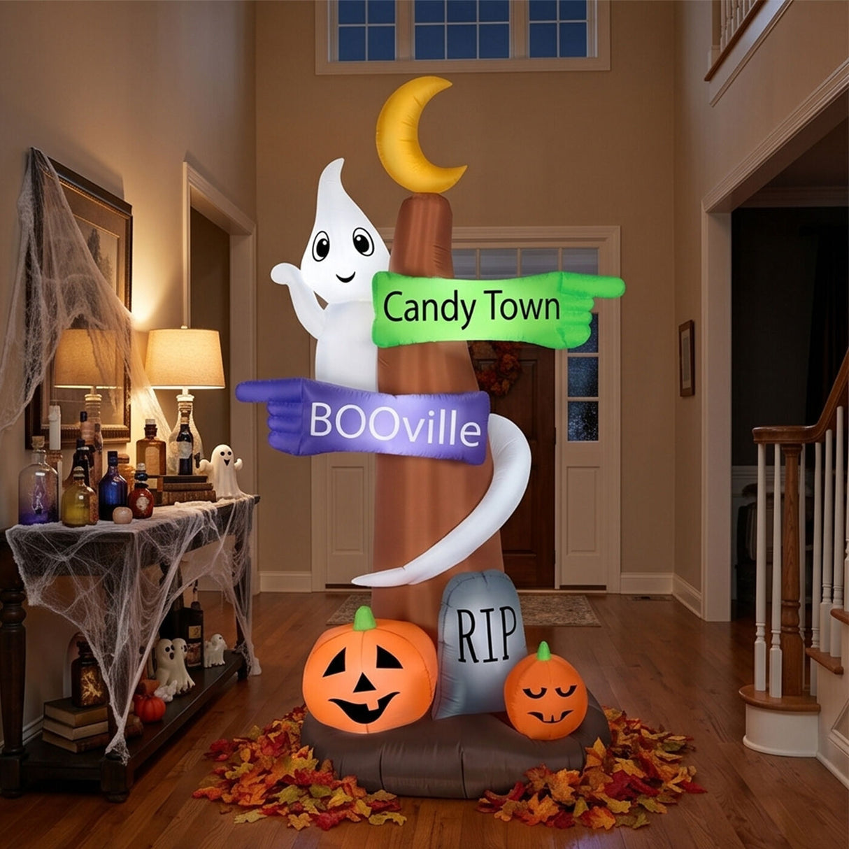 8 ft Halloween Ghost Signpost Inflatable LED Yard Decoration Plug In