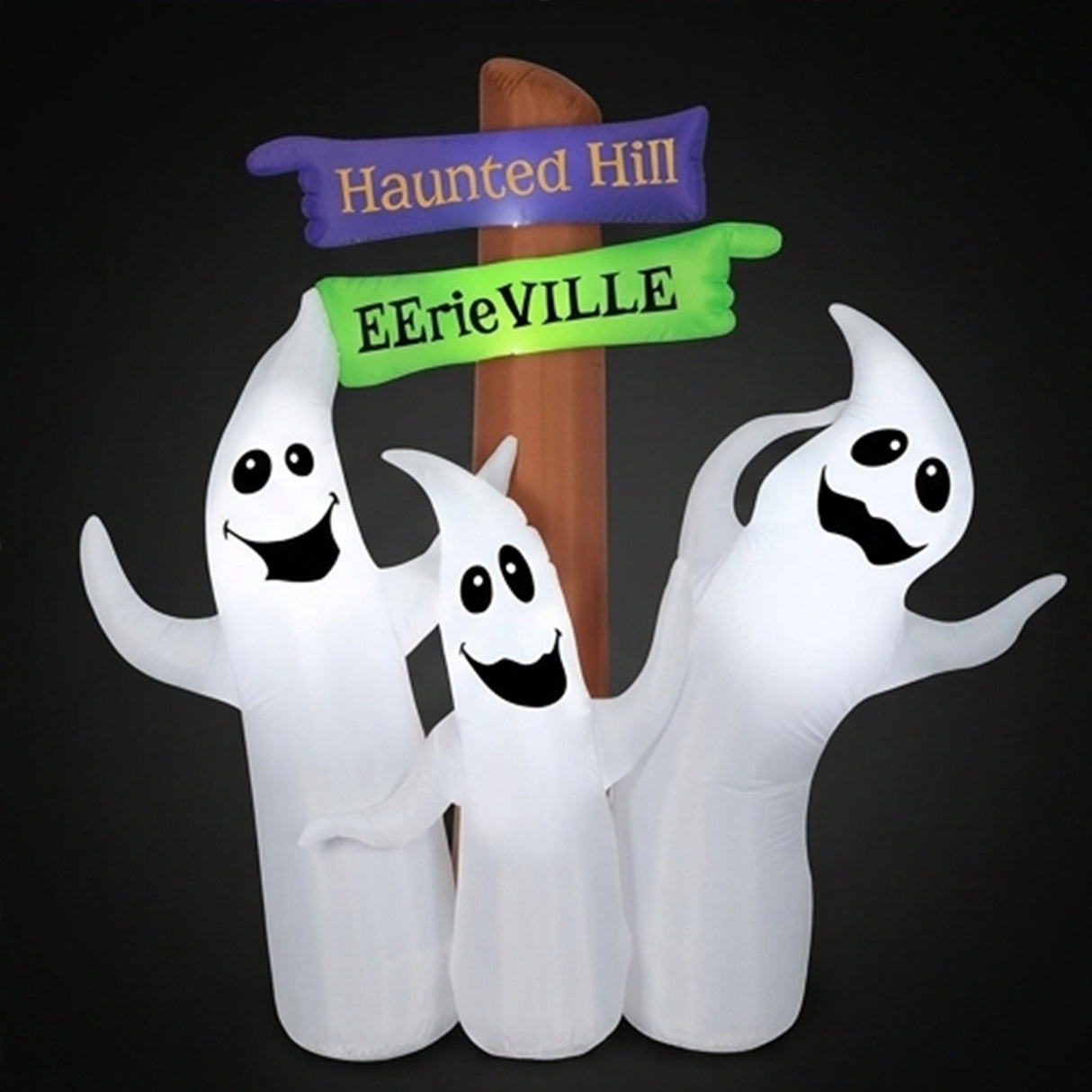 6 ft Halloween Ghost Trio Signpost Inflatable LED Yard Decoration Plug In