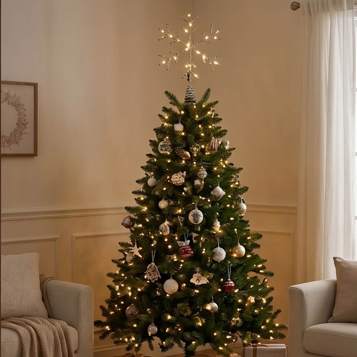 14.5IN Snowflake Tree Topper with Dual Color Lights