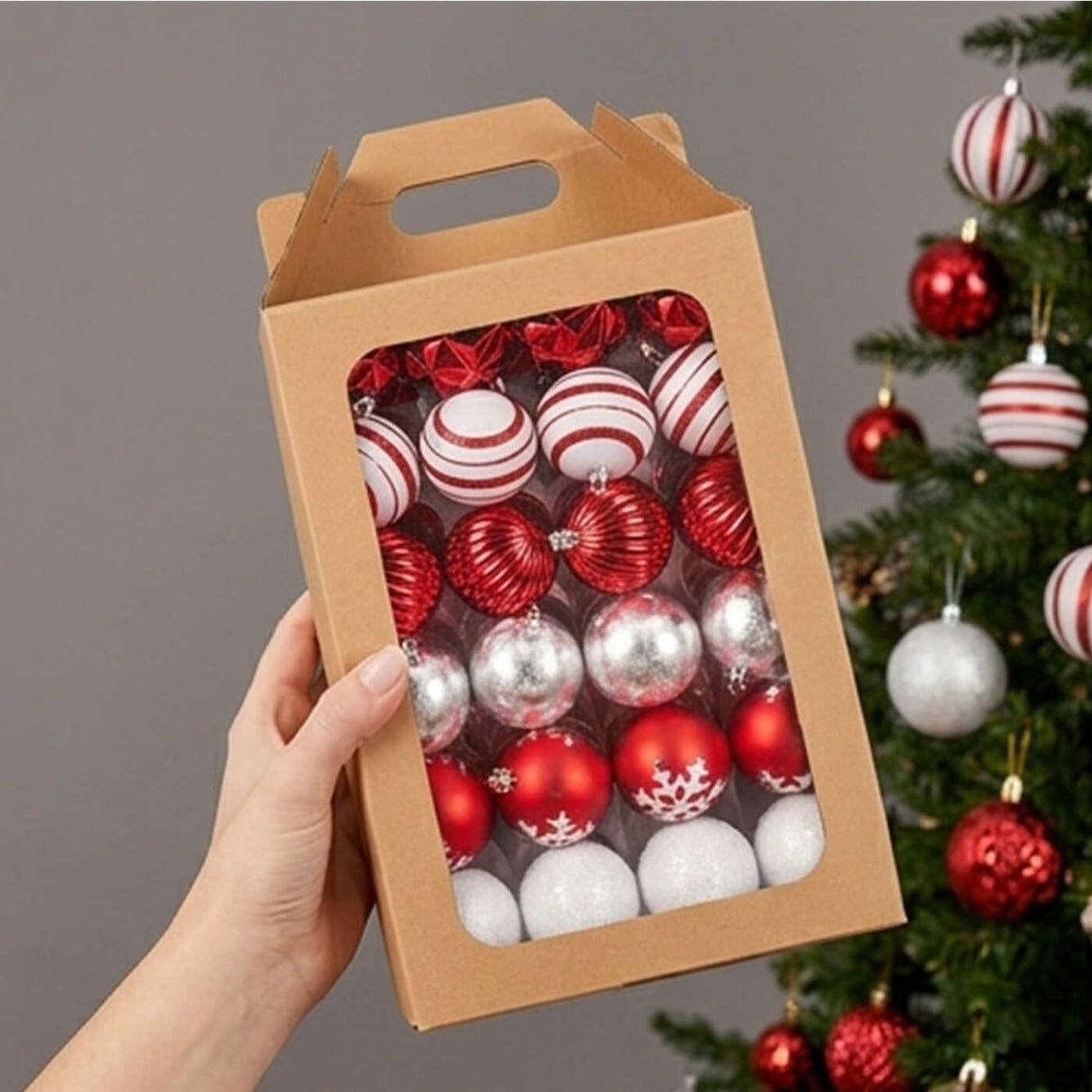 19IN Red White & Silver Christmas Ball Ornament Set