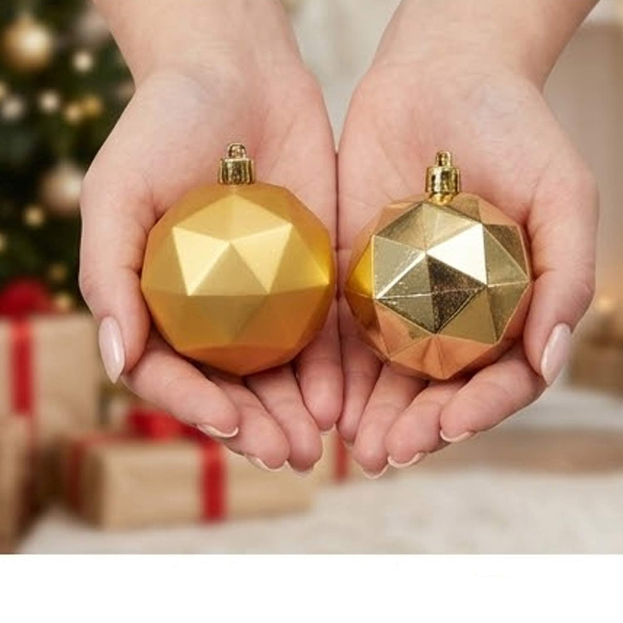 6-Piece Shatterproof Gold Geometric Ball Ornaments