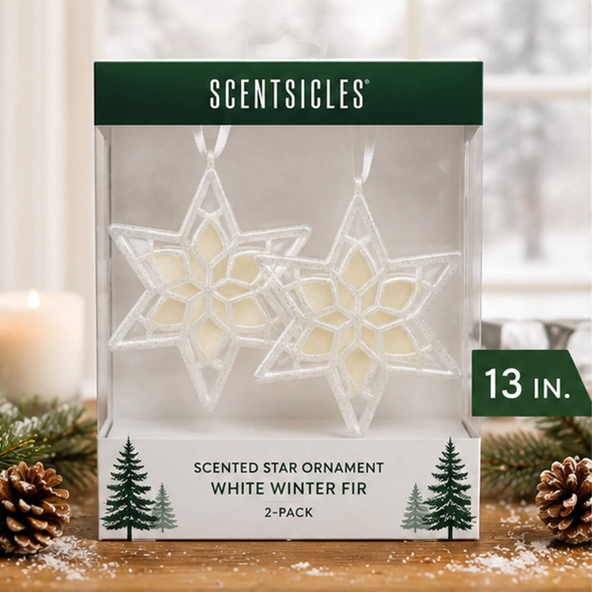 Pack of 2 Scentsicles, Scented Star Ornament, White Winter Fir