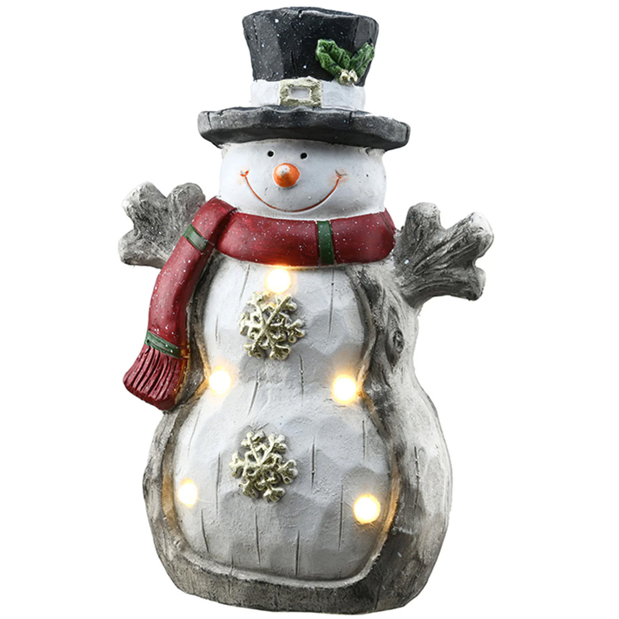 17IN Snowman Figurine with Red Scarf, Black Hat & Warm White LED Lights Indoor Decor