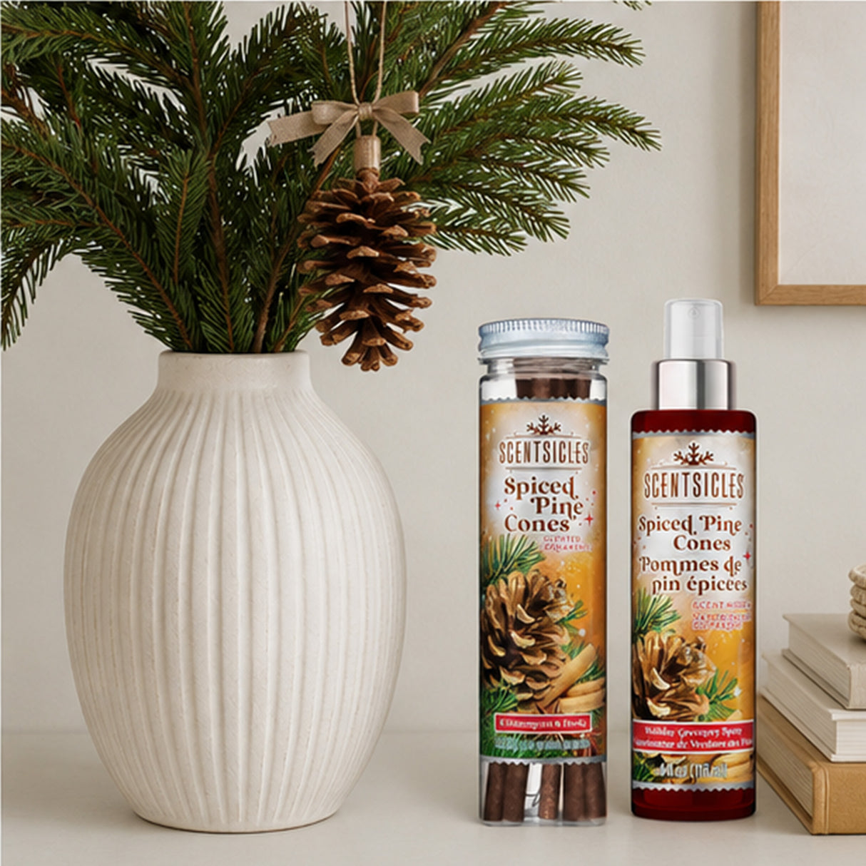 Scentsicles Spiced Pine Cones Stick and Spray Holiday Scent Set 2 Pack