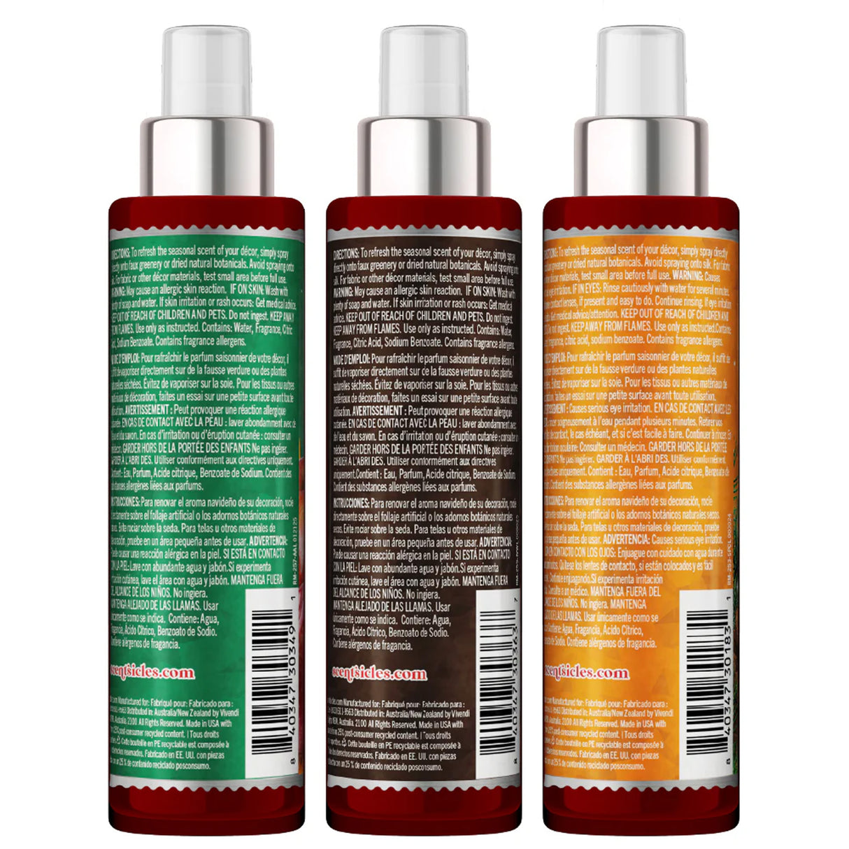 Scentsicles Vanilla Woods Apple Autumn Pine Cones Scent Mister Spray 3 Pack