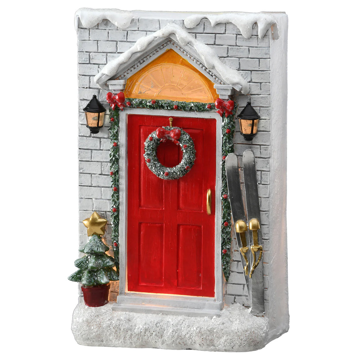 10IN Holiday Door Front Figurine with Warm White LED Lights Indoor Christmas Decor