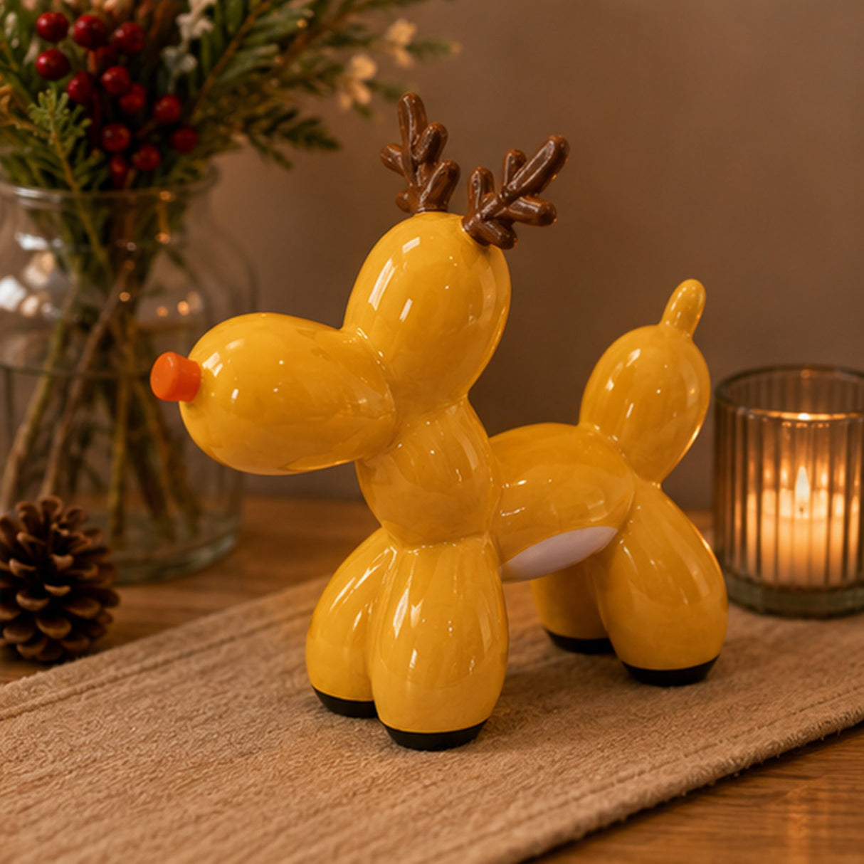 8.5IN Reindeer Balloon Dog Figurine Ceramic Christmas Tabletop Decor