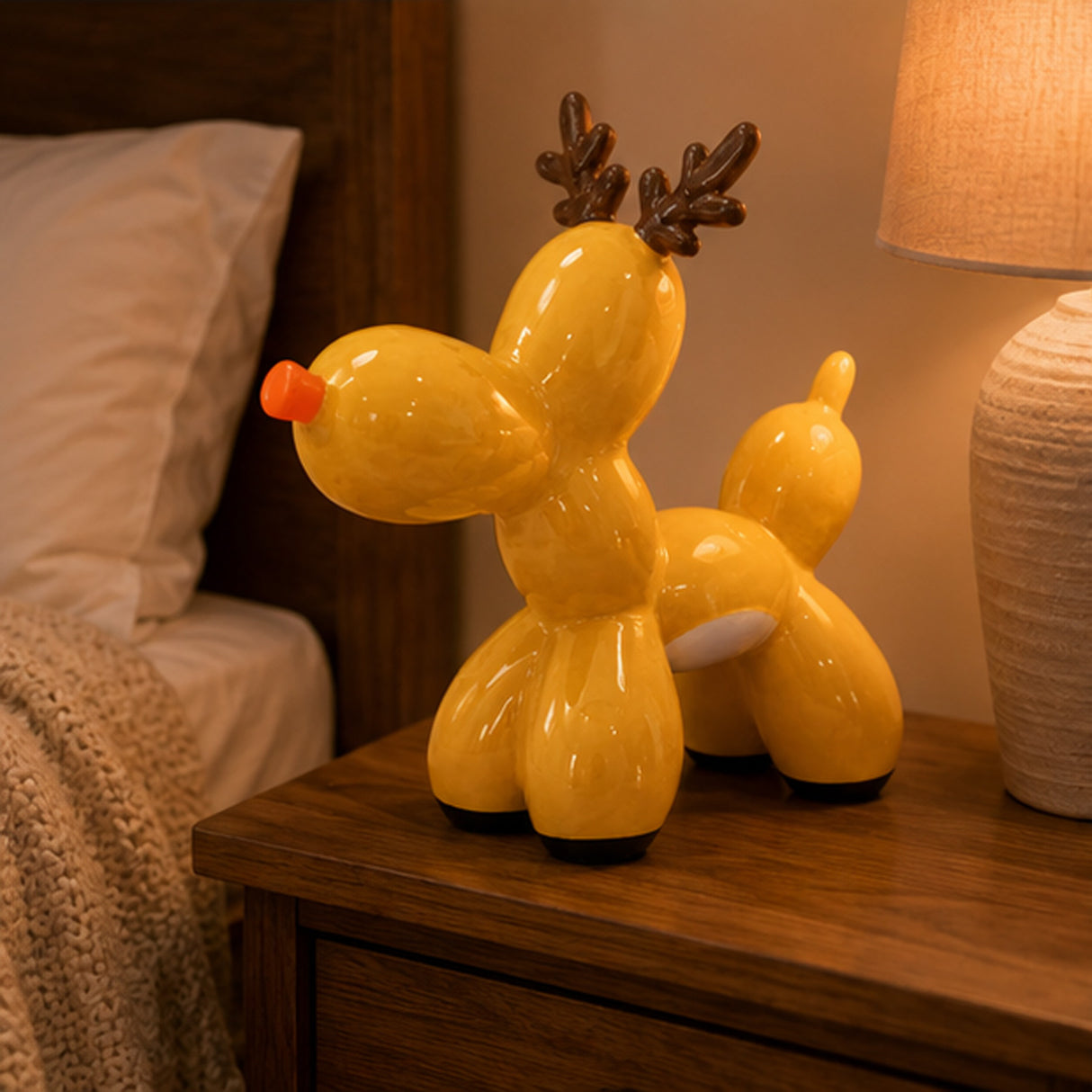 8.5IN Reindeer Balloon Dog Figurine Ceramic Christmas Tabletop Decor