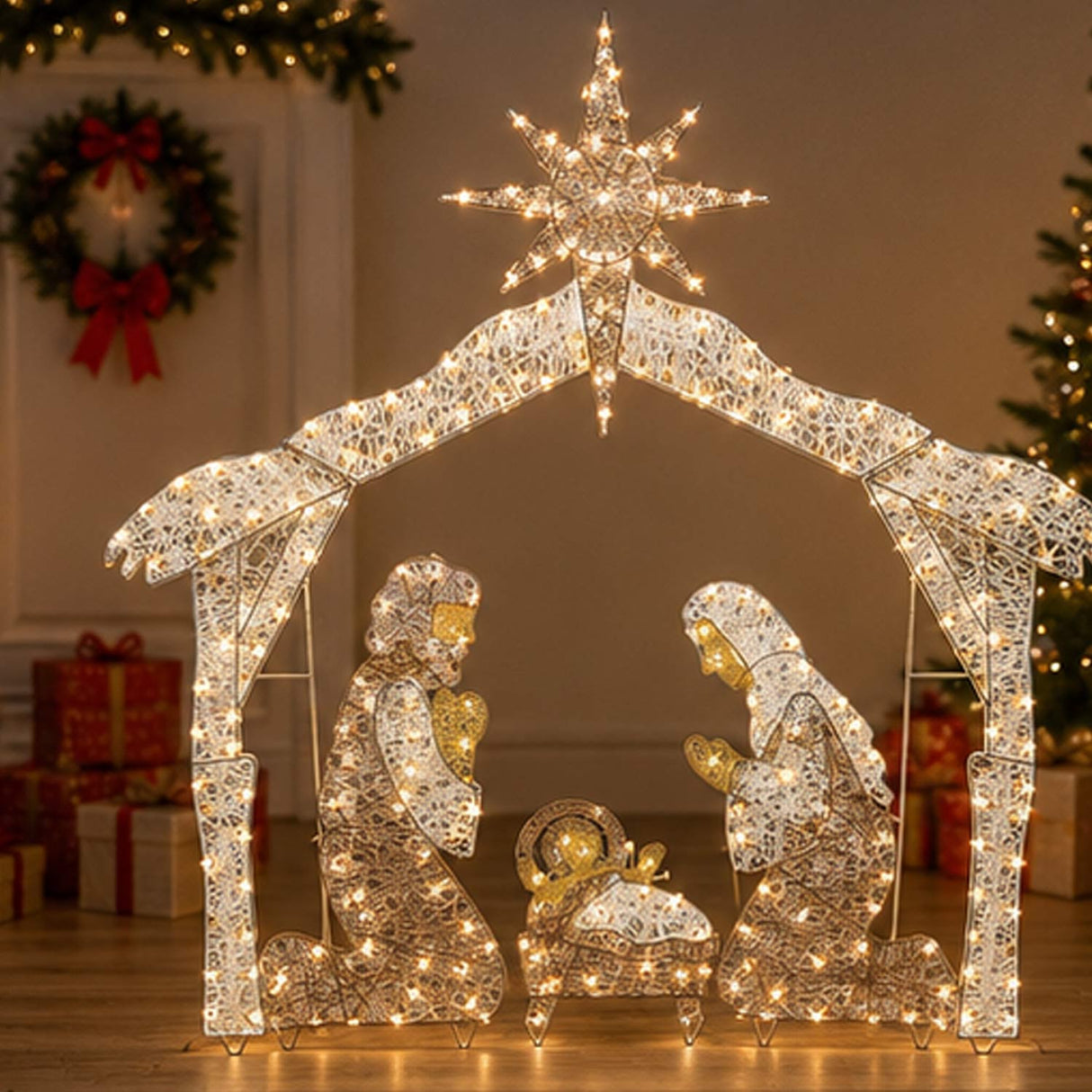 72IN Large Nativity Scene with Cool White LED Lights Plug-In
