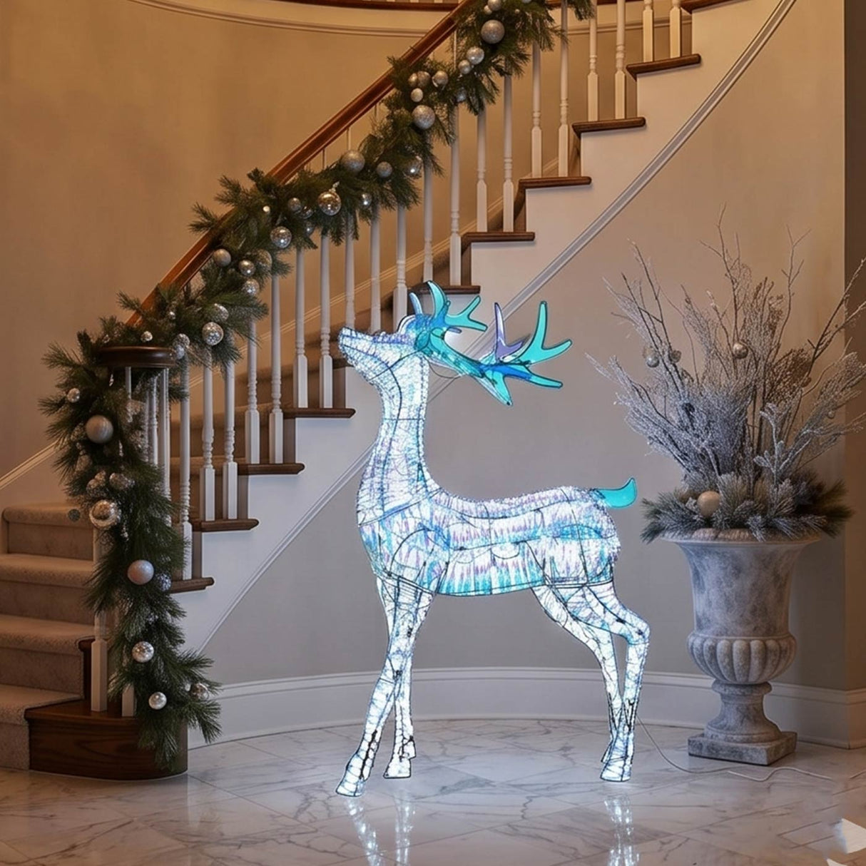 48IN Pre-Lit Iridescent Reindeer with Cool White LED Lights Plug-In