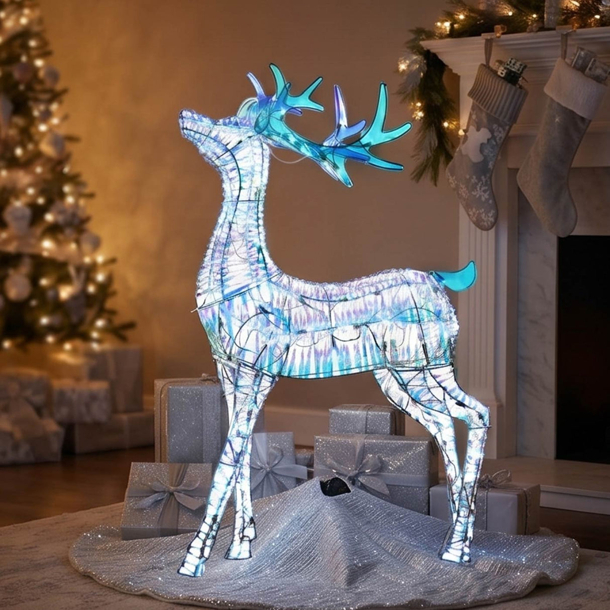 48IN Pre-Lit Iridescent Reindeer with Cool White LED Lights Plug-In