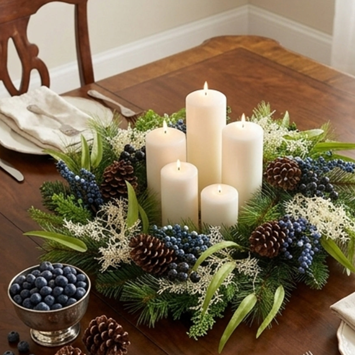 24IN Blueberry Fields Christmas Wreath with Pinecones