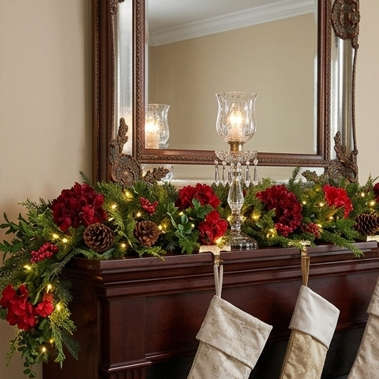 Pre-Lit Vienna Waltz Decorated Garland with Warm White LED Lights, 9 Foot