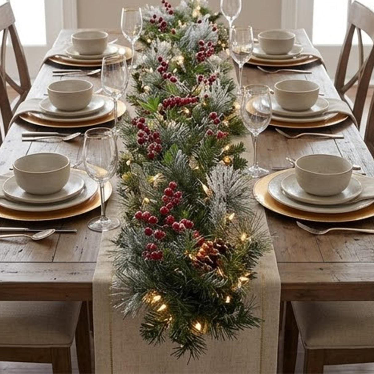 Pre-Lit Wintry Berry Garland with Clear Lights, 9 Foot (Plug-In)