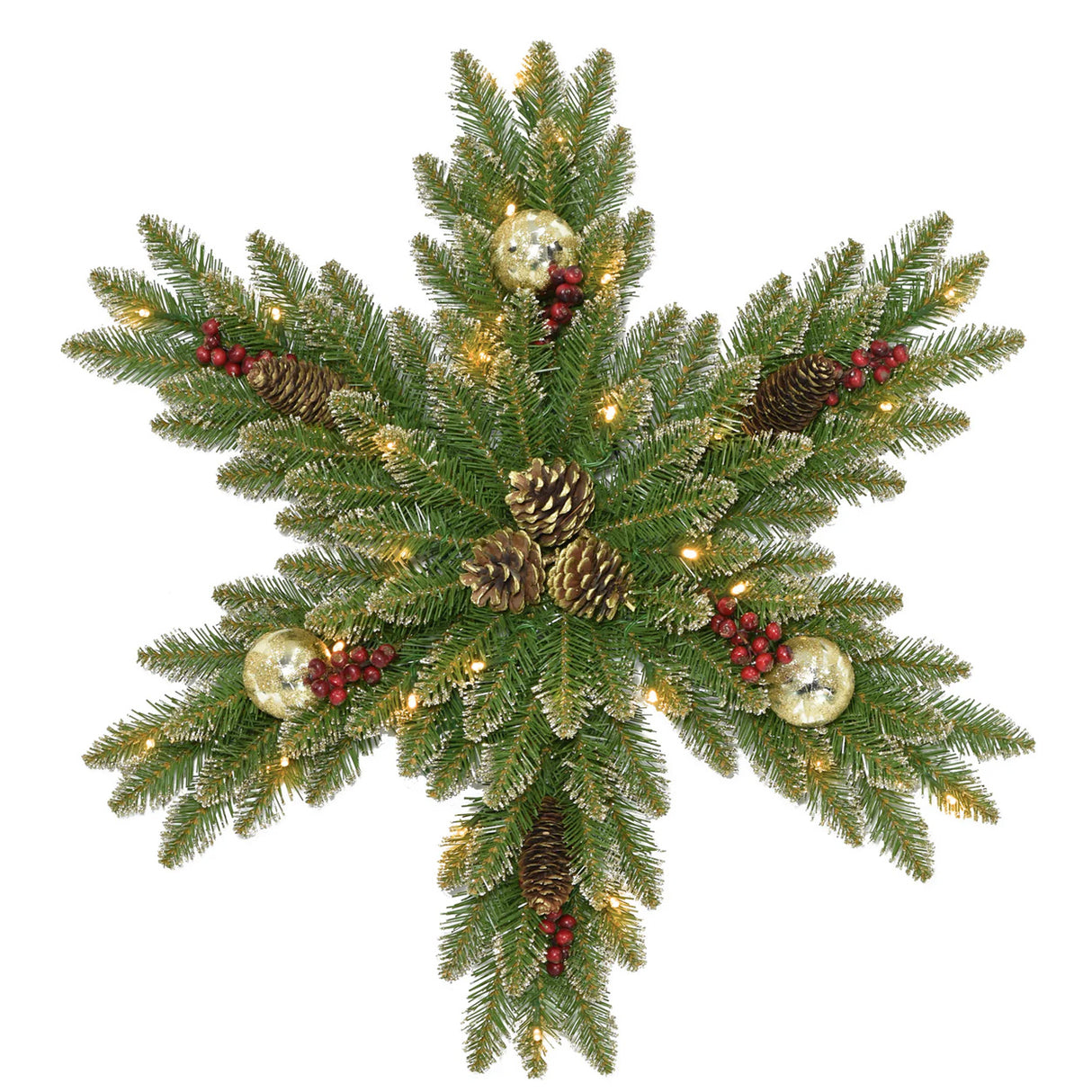 Pre-Lit Glittery Gold Dunhill Fir Snowflake with Warm White LED Lights, 32 Inch