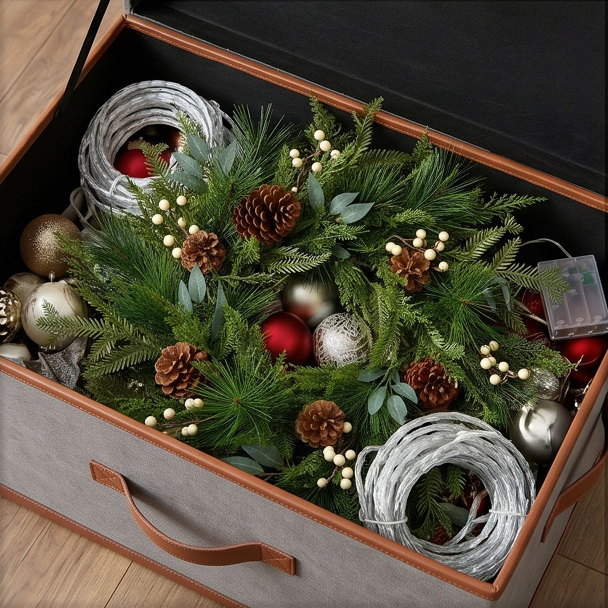 Inspired by Nature Christmas Wreath with White Berries & Pinecones, 24 Inch