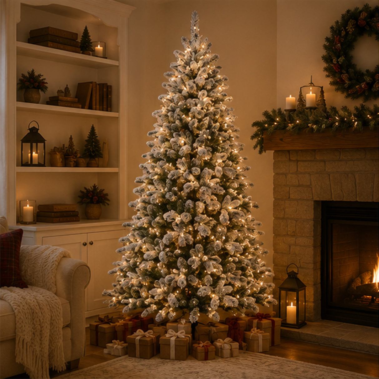 9ft Pre-Lit Snowy Everest Fir Christmas Tree with Clear Lights