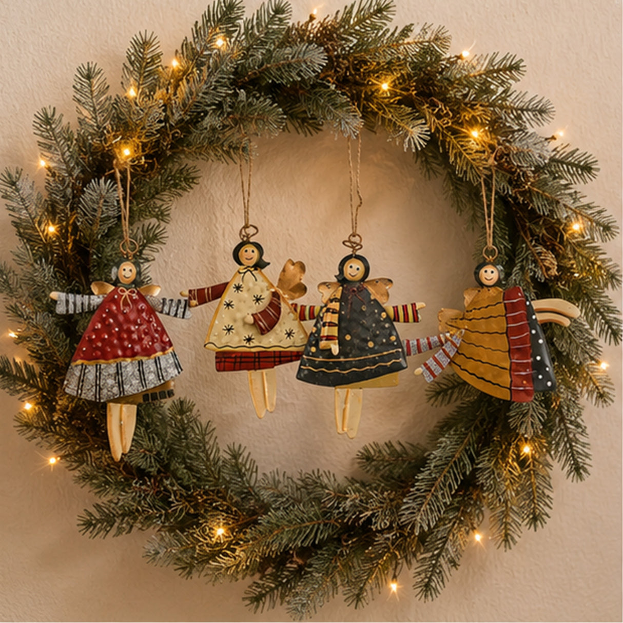 Dancing Angel Metal Christmas Ornaments 12 Pc Set