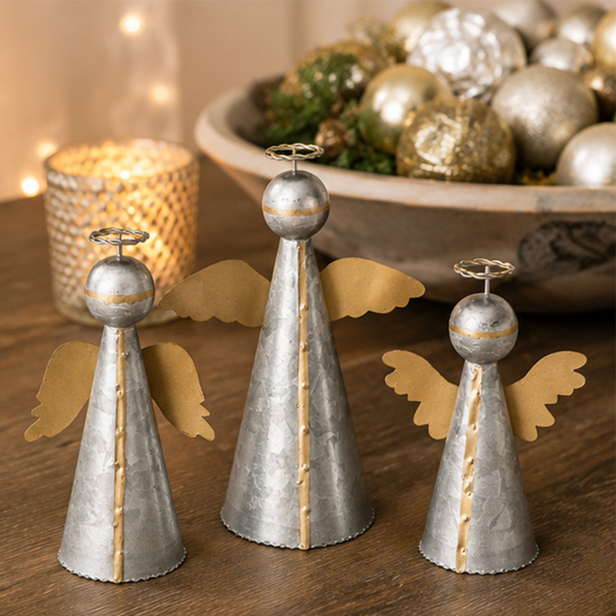 Gold and Silver Angel Metal Tabletop Decor Set 3 Pc