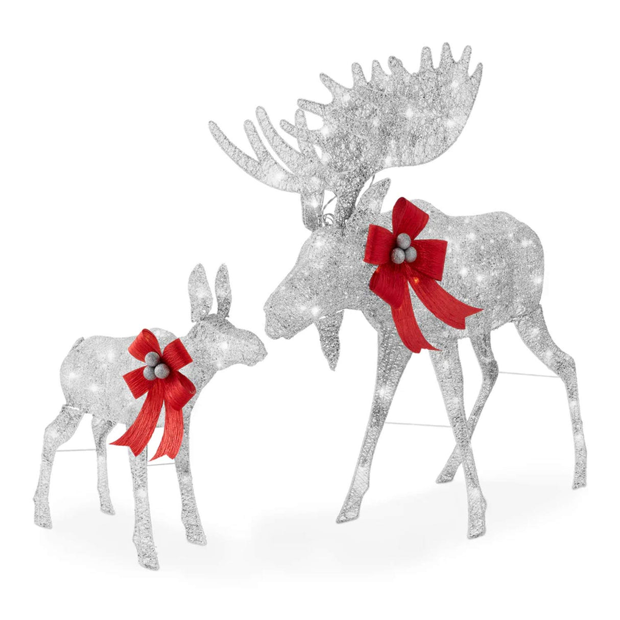 Lighted Moose Family Outdoor Christmas Decoration Set 2 Pc with LED Lights