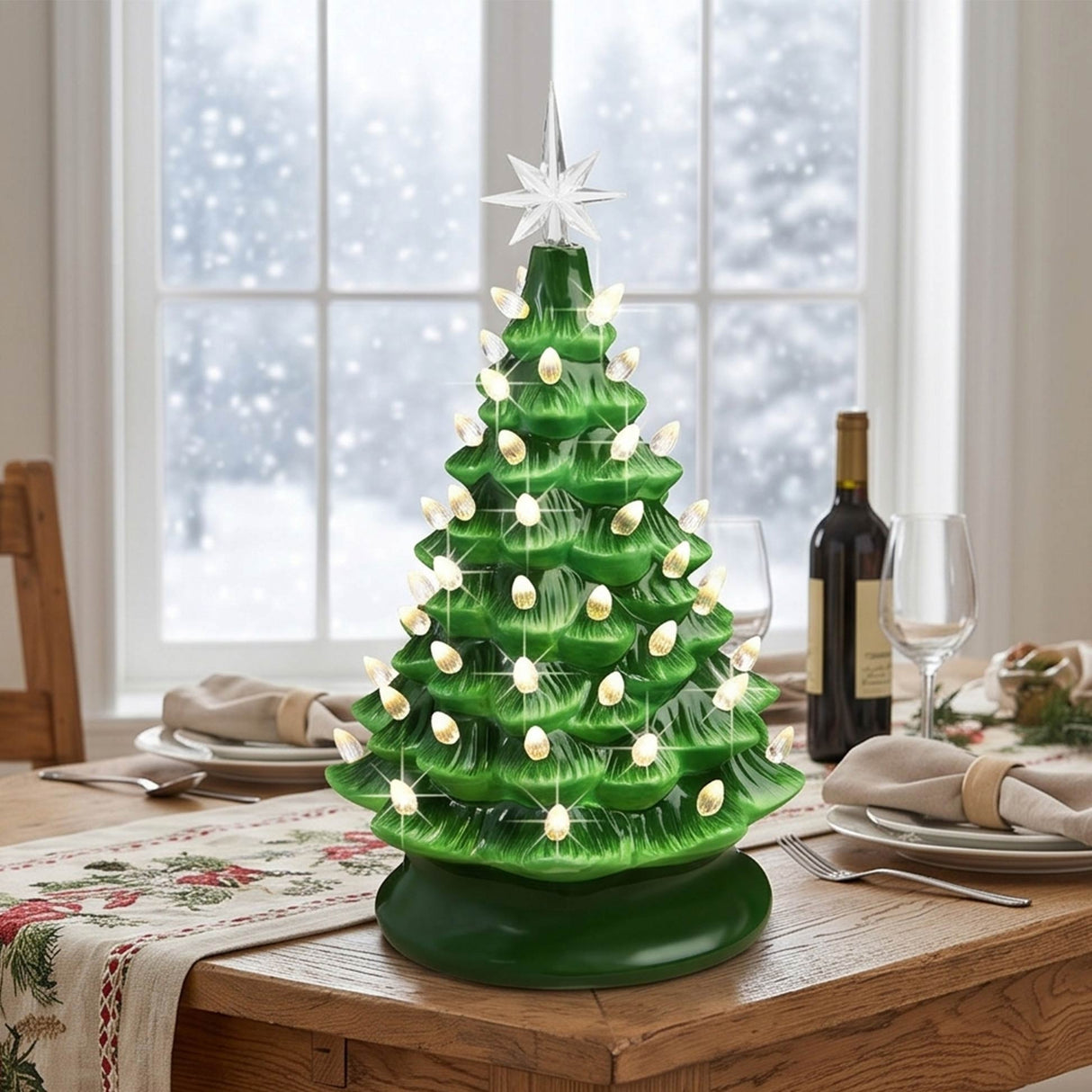 Set of 3 Pre Lit Ceramic Tabletop Christmas Trees