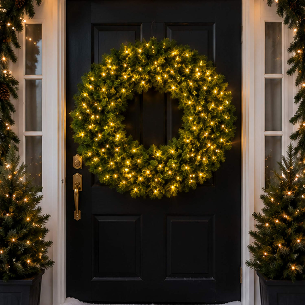 Pre Lit Artificial Fir Christmas Wreath with LED Lights Plug In PVC Tips