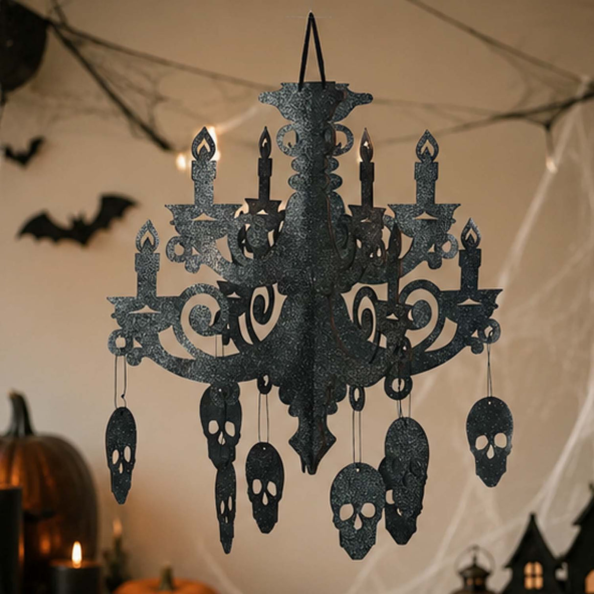 17" Spooky Floral Chandelier Halloween Hanging Ceiling Decoration