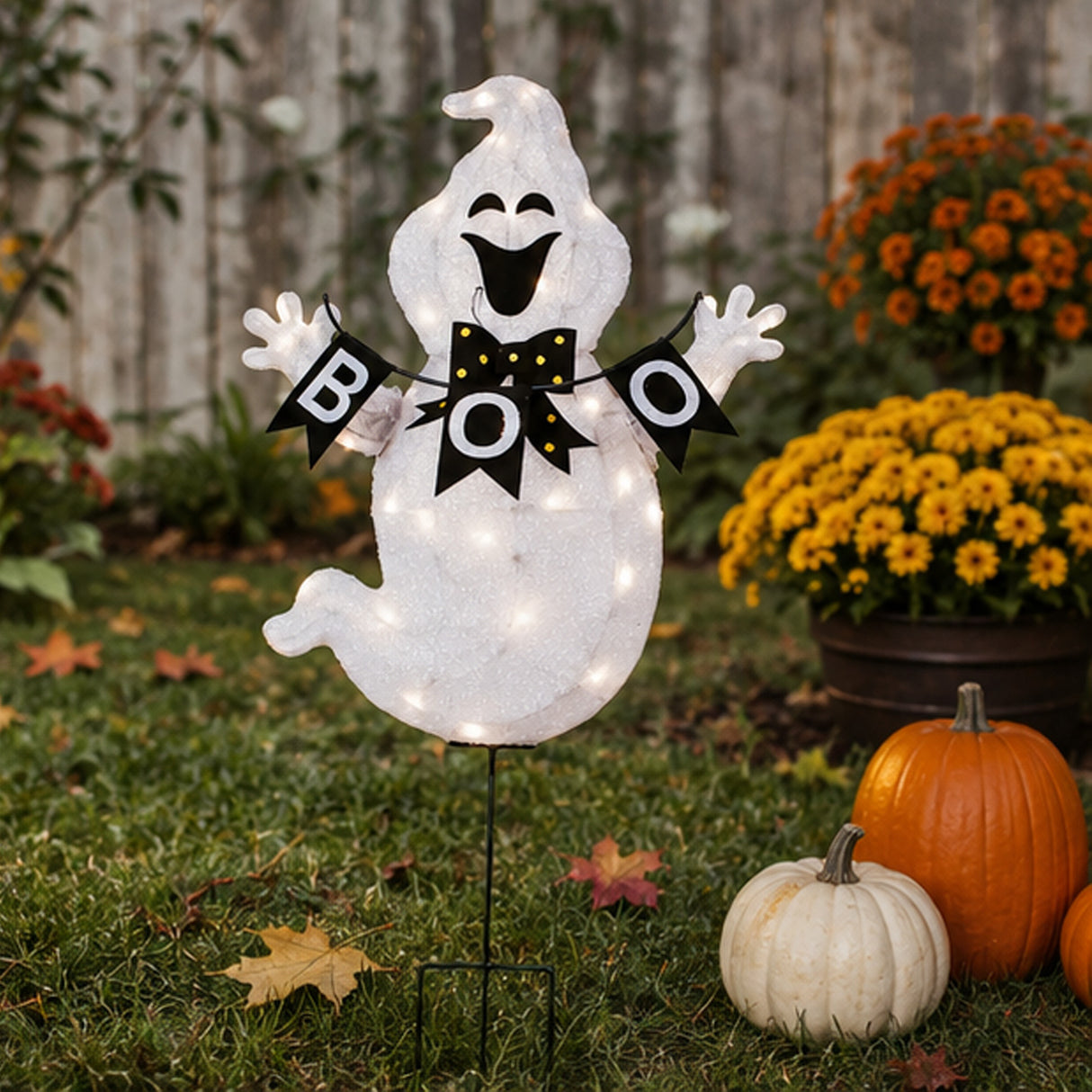 Halloween Pre-Lit BOO Ghost Lawn Decoration with LED Lights