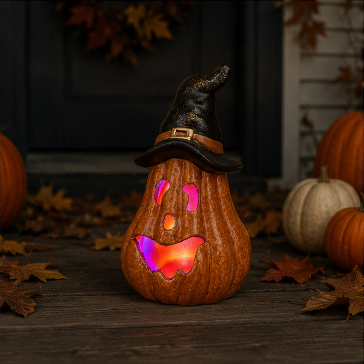 8IN Halloween Jack O’ Lantern LED Lighted Pumpkin Decor