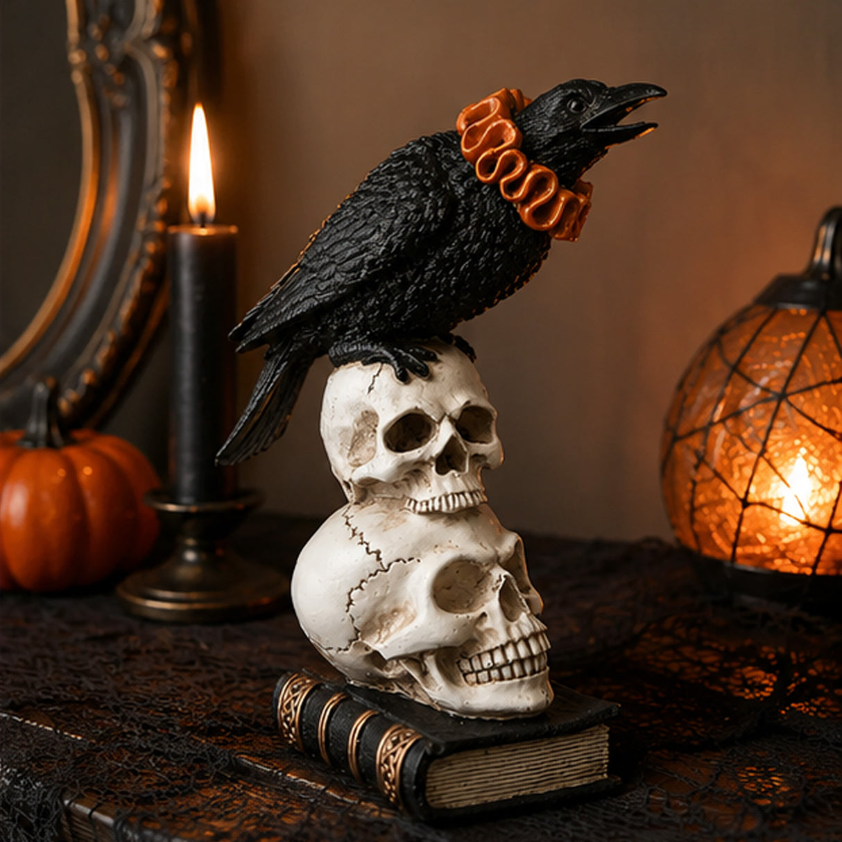 11IN Halloween Crow and Skulls Tabletop Decoration