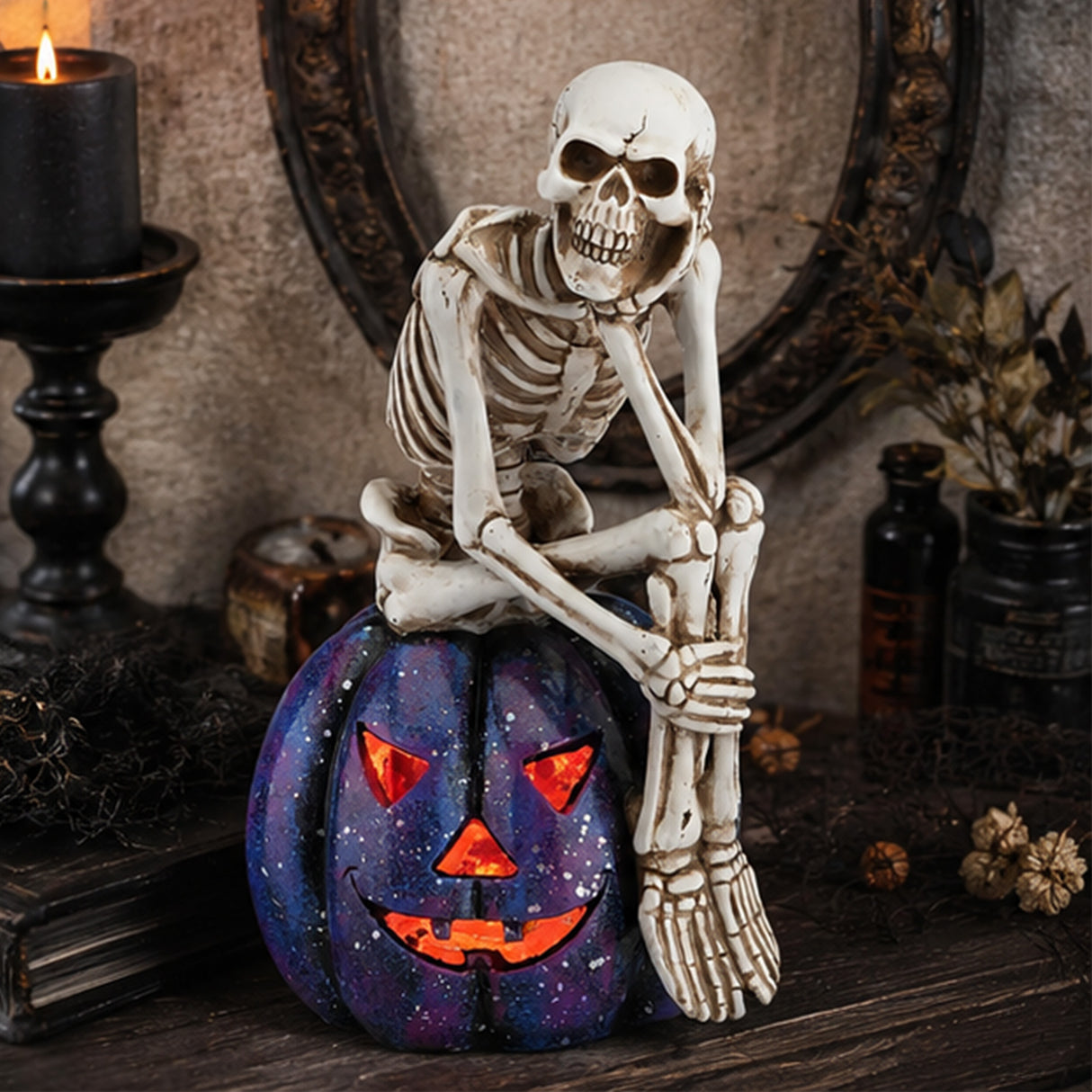 11IN Skeleton on Purple Galaxy Jack O Lantern LED Halloween Decor