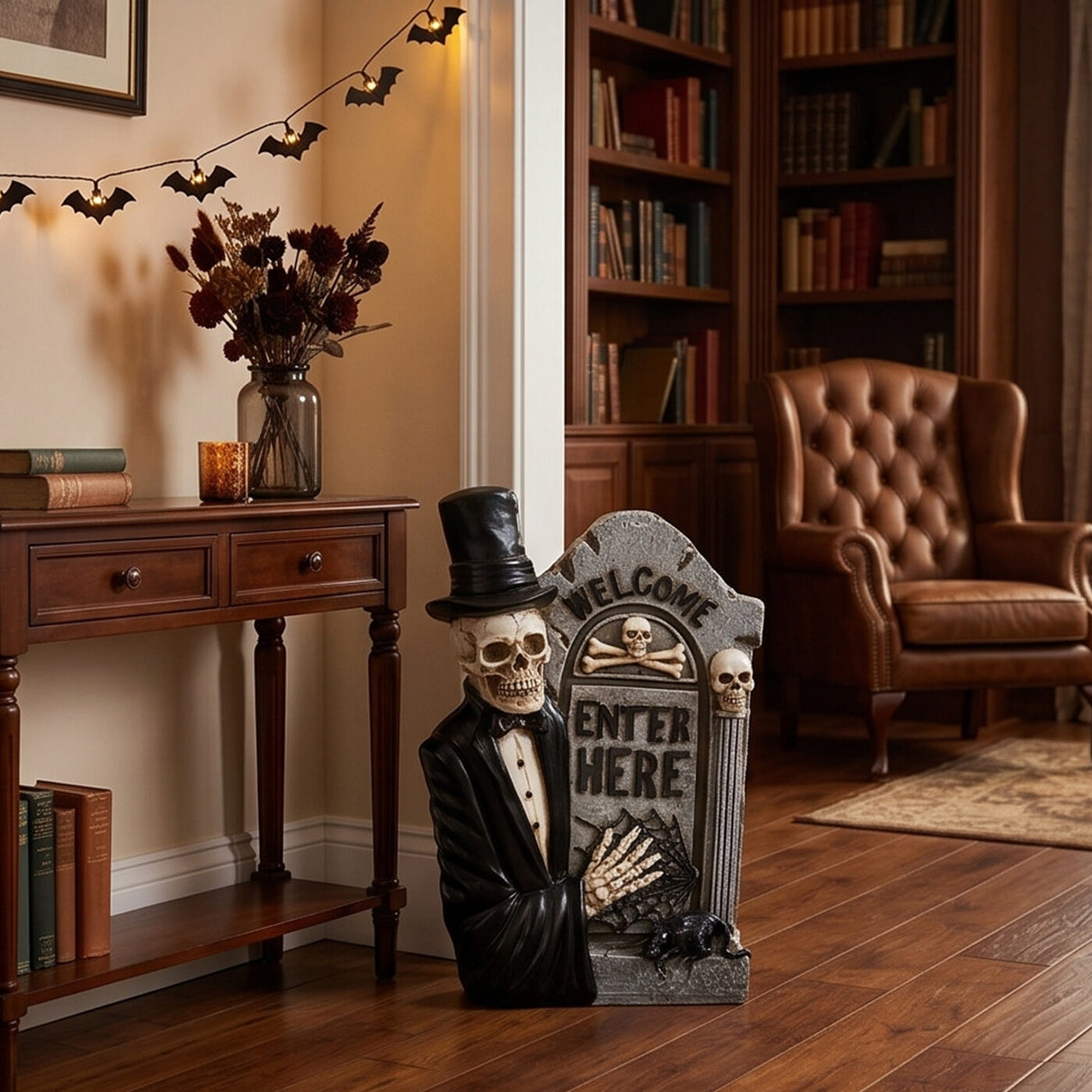 12 in. Halloween Skeleton Holding a Tombstone Decoration