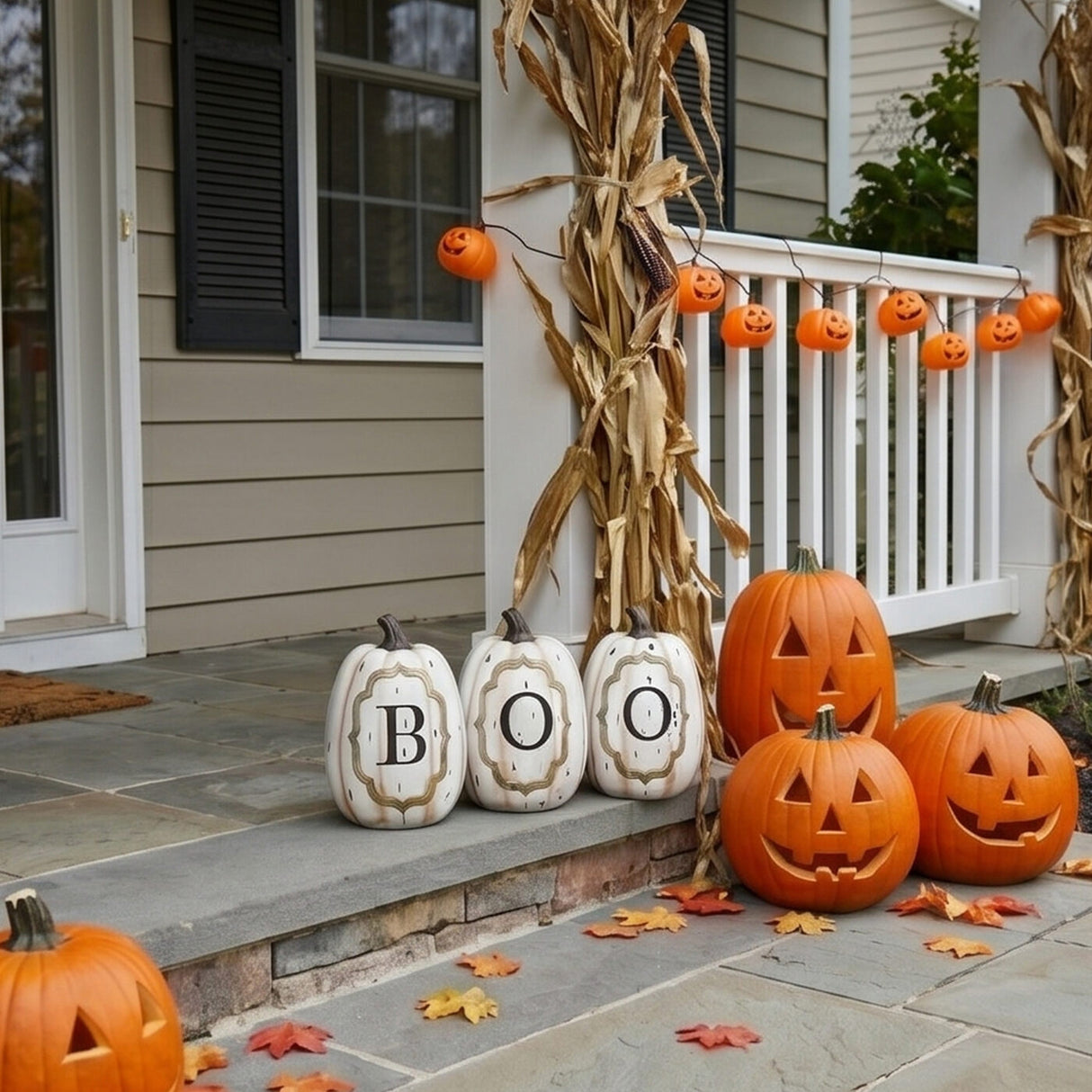13 in White Pumpkin BOO Sign Halloween Tabletop Decor Set