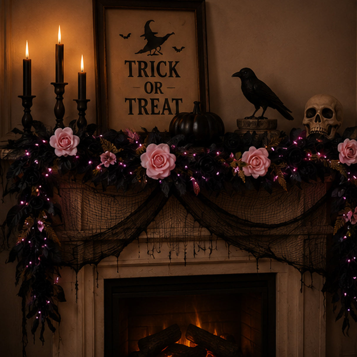6 ft Halloween Cute Creepy Garland with Pink LED Lights