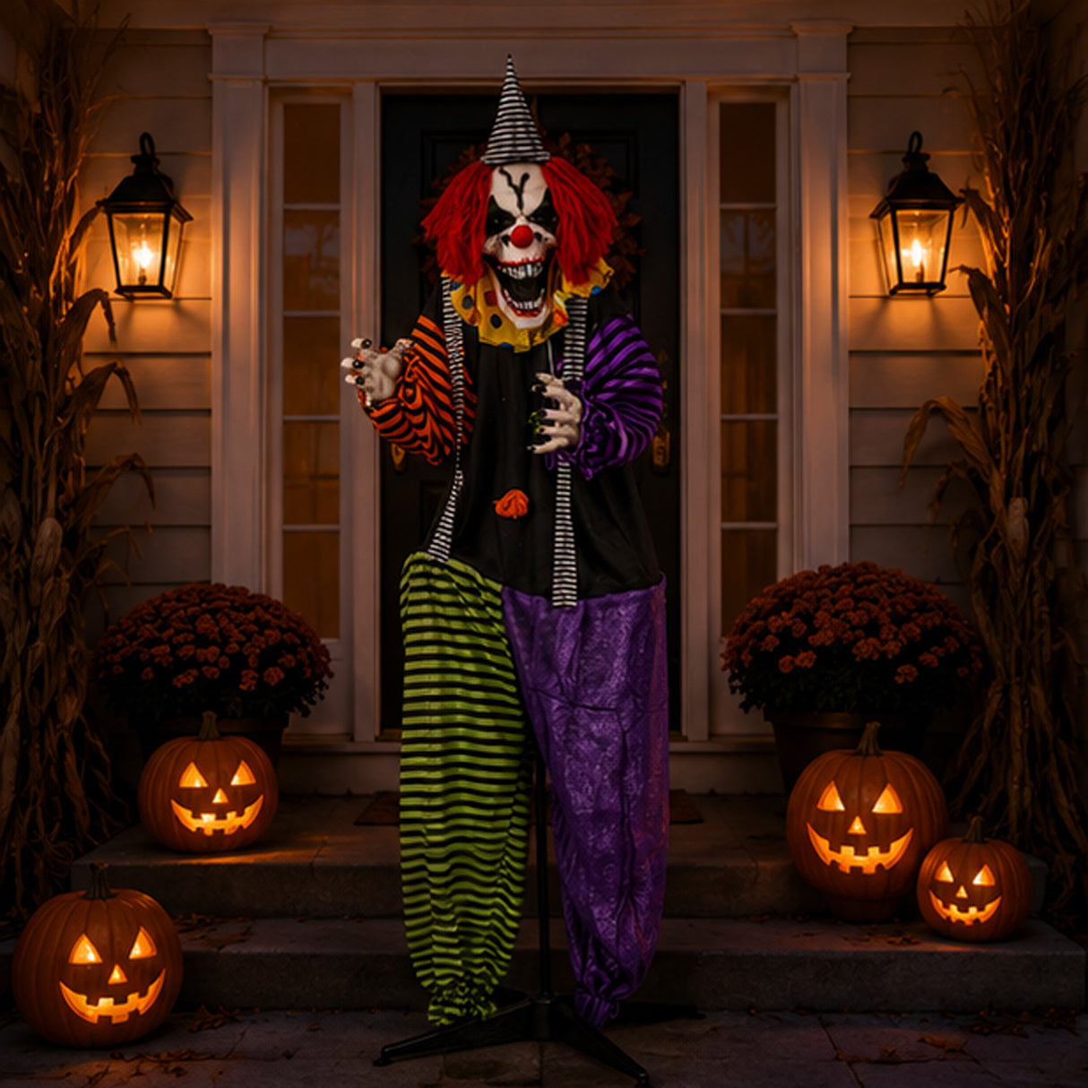 67 in Animated Sound Activated Spooky Clown Halloween LED Decor