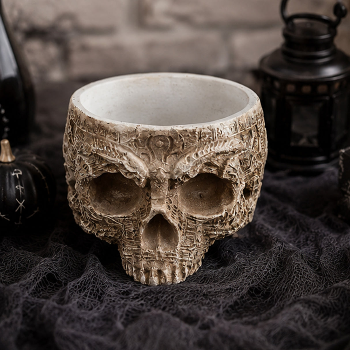 6IN Halloween Handcrafted Half Skull Flower Pot Decor