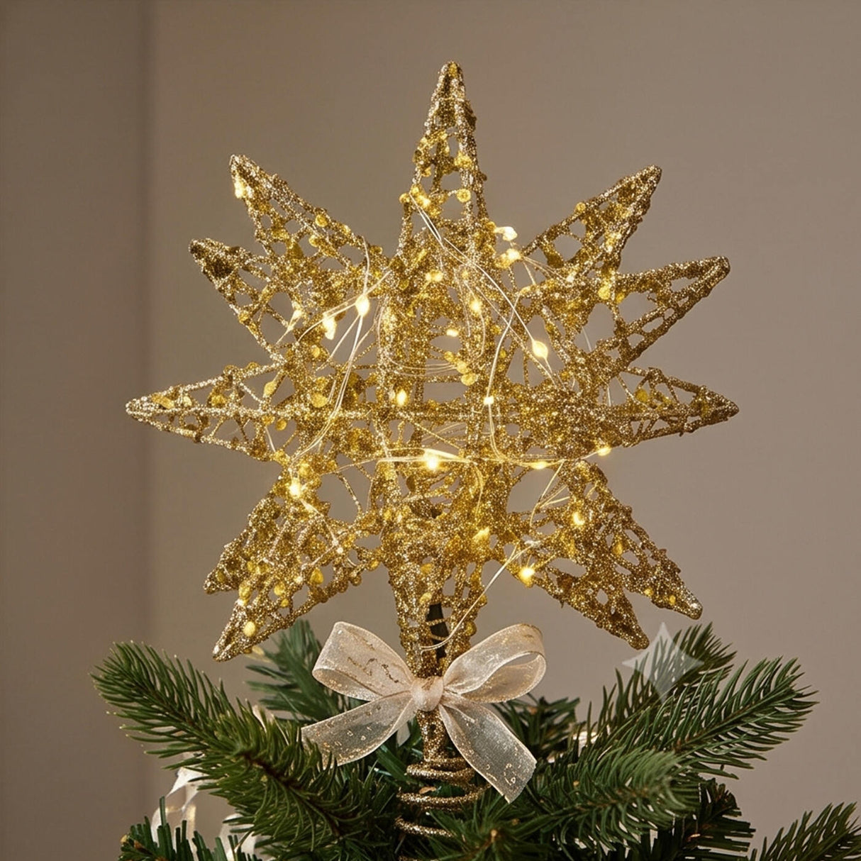 14.5IN Falling Star Tree Topper with Dual Color Lights